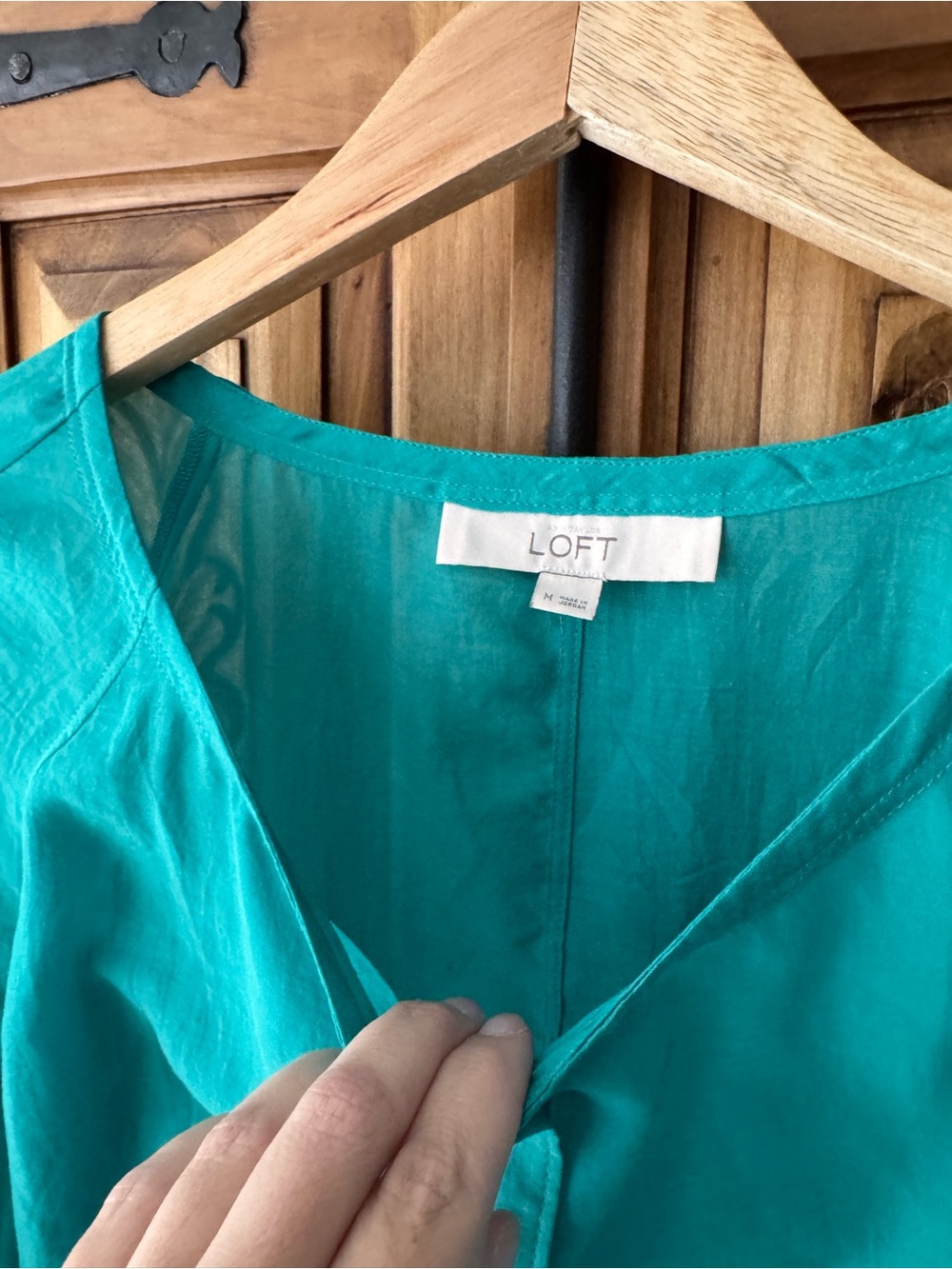LOFT Teal Long-Sleeve Button-Front Sheer Blouse - Picture 3 of 6